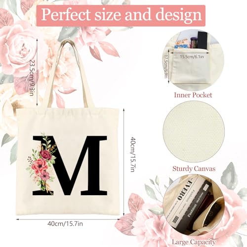 Tarklanda Personalisierte Baumwolltasche Initial Canvas Tote Bags, Tragetasche mit Buchstaben, Initialen Einkaufstaschen Kosmetiktasche Geschenk für Frauen Mama Kollegin zum Geburtstag, Muttertag (M)