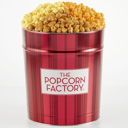 The Popcorn Factory Popcorn Gift Tin, Retro, 3.5 Gallons (Robust Cheddar, Butter, Caramel)
