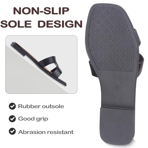 Image of Sandals for Women Dressy Comfortable Flat Open Toe Casual Cute Trendy Shoes Soft Leather Slip On Ladies Slides for Summer 2026