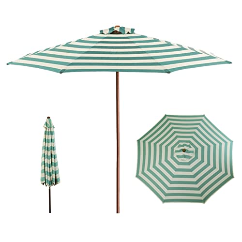 GHARAZ 2.7m/9ft Grün-weiß Gestreifter Sonnenschirm aus Holz, Tragbarer Marktschirm für Den...