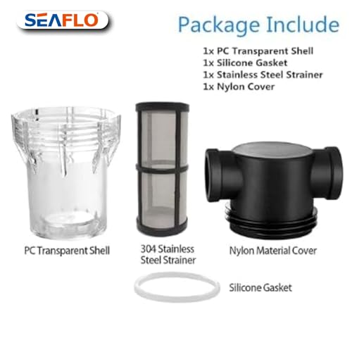 Image of 1 /2 inch Female NPT In-Line Strainer with 100 Mesh Stainless Steel Filter Screen Clear Bowl for Easy Cleaning by SEAFLO