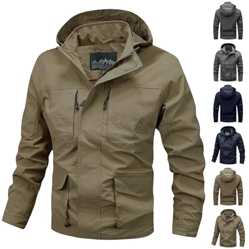 Giacca Impermeabile per Uomo Giacche a Vento Esterni Antivento Cappotto con Cappuccio Cerniera Integrale Maniche Lunghe Coat Autunno Inverno Giubbotto Giacca Jacket Taglie Forti Blazer da Montagna
