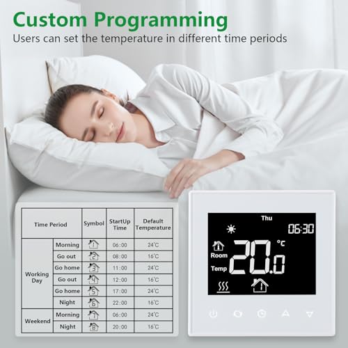 Wengart Digital Thermostat für Elektrische Fußbodenheizung Heizsysteme WG505,Unterputz Programmierbar AC230V max3600Watt mit 3m fühler,Schwarz