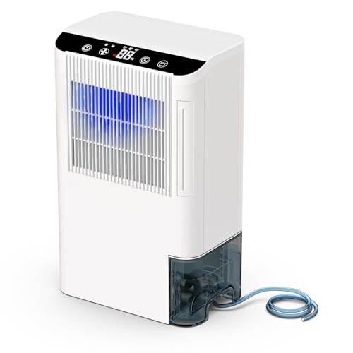 Image of 2000 Sq.Ft Small Dehumidifier with 3.3ft Drain Hose, 2.5L Tank, Timer Sleep Mode, Portable Dehumidifier for Basement, Bedroom, Bathroom (Pure White)