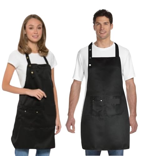 XChef Delantal Cocina Hombre Mujer .2 Uds. Resistente a la Humedad. 3 Bolsillos, Barbacoa, Mandil camarero. (NEGRO)