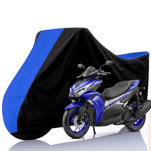 Image of All Weather Protection Two Wheeler Cover for Yamaha Aerox 155, Scooter & Scooty | Anti Dust, 100% Water Resistance, Heat Resistant, UV Proof - Triple Stitched | (Black Top Royal Blue)