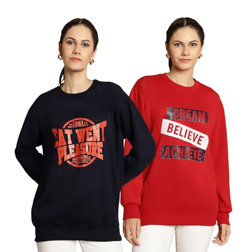 Image of Mack Jonney Printed Round Neck Cotton Fleece Sweatshirt for Women (Pack of 2)-MACK51199