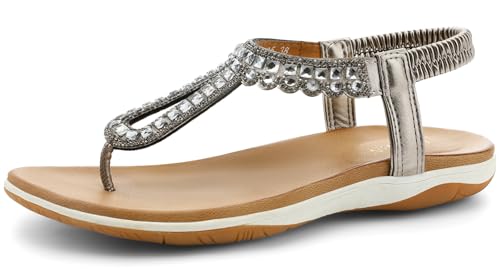 Image of UBFEN Womens Flat Sandals Dress Braided T-Strap Thong Sandals with Arch Support Comfortable for Walking