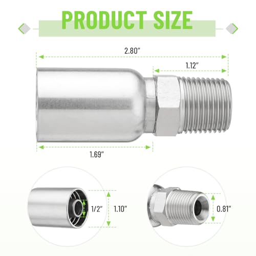 Image of 12 Pack Hydraulic Hose Fittings: 1 /2 inch I.D. Hose x 1 /2 inch NPTF Male with Protection Cover, Hydraulic Hose End Crimp Fitting Kits Compatible with U-Series Hoses