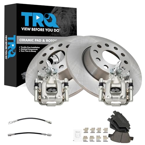 Image of TRQ Rear Brake Pad and Rotor Set Ceramic Rotors Calipers Compatible with 2010 Volkswagen Jetta
