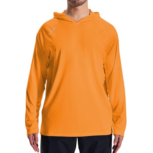 LOOGU Sun Hoodie UPF 50+ Shirts Long Sleeve Rash Guard Sun Shirts for Men Fishing Hiking Surfing Swimming Orange Small