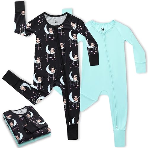 Image of CubbieMoon Bamboo Viscose Baby Pajamas 2 Way Zip for Diaper Change 0 to 24 Month Soft Stretchy Sleeper 2 Pack