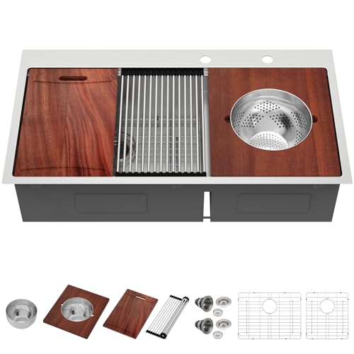 IOROYO 42 inch Drop in Kitchen Sink Workstation Double Bowl
