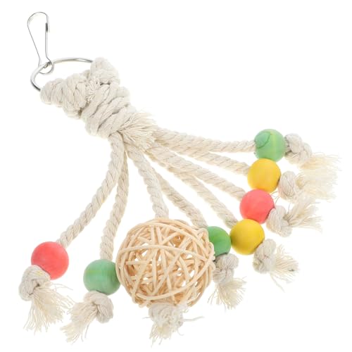 Mikikit Parrot Shredding with Cotton Rope and Rattan Ball Durable Hanging Parrot Cage Bite for Birds Multi Functional Chewing Accessory for Pet Birds