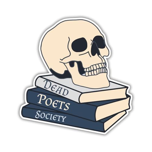 Dead Poets Society Vinyl Sticker, Gothic Skull and Books Design, 5 x 4.9 inches, Waterproof Decal for Home, Windows, Waterbottle, Trucks, Cars, Laptop