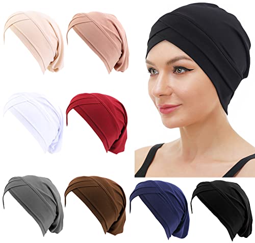 Tergy 8 Pieces Slouchy Beanies Hats Soft Stretchy Elastic Headwear Sleeping Skull Caps Chemo Hat For Women Multicolor #TOP18