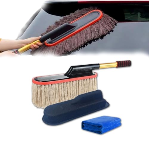 Plumero Nicetopu para Coche, con Mango Extensible, antiarañazos para Exteriores, Mango Ajustable de 53-66 cm, Incluye Caja de Cepillo y Toalla, Cepillo para Limpiar Camiones. (White)