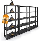 Kreher&reg; Kunststoffregal &bdquo;Evo&ldquo; mit 5 B&ouml;den - Steckregal f&uuml;r Haushalt, Keller & Garage - Standregal, Lagerregal & Aufbewahrungsregal - Schwarz oder Grau - Set ausw&auml;hlbar (Schwarz, 3)