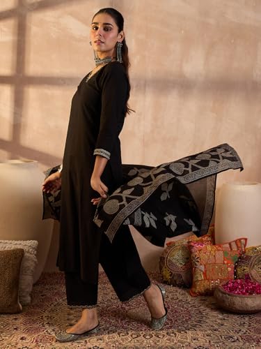 Image of INDO ERA Women's Pure Cotton Solid Solid kurta & Pant with Dupatta Set | Cotton Kurta Set For Woman