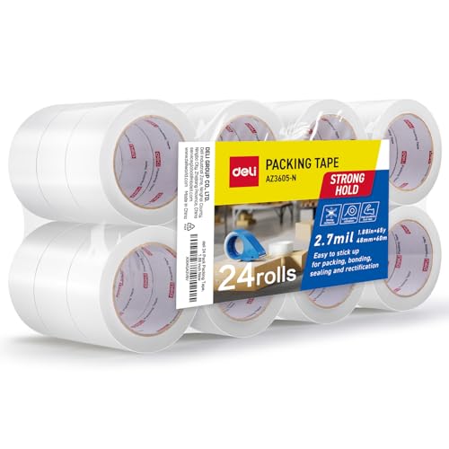 deli Heavy Duty Packing Tape 24 Rolls, Clear Packing Tape for Shipping Packaging Moving Sealing, 2.7mil Thick, 1.88 inches Wide, 65 Yards Per Roll, 1560 Total Yards