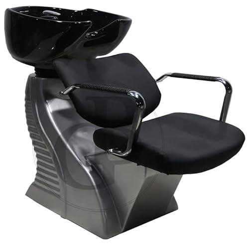 Lavacabezas Pisa tapizado en polipiel, de gran resistencia al roce y en color negro. Cerámica negra con basculante y grifería.