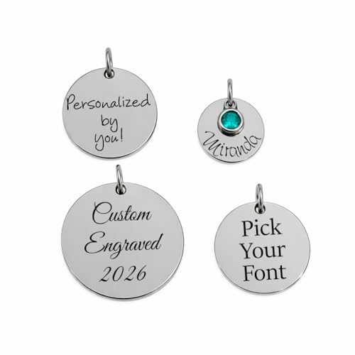 Personalized Engraved Charms for Jewelry – Custom Name Pendant in Silver, Gold or Rose Gold, Multiple Shapes