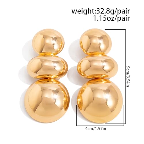 Large Gold Ball Earrings for Women Chunky Oversized Bold Golden Dangle Statement Earring Vintage Big Balls Beads Round Costume Jewelry Accessories3