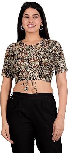 Image of Yash Gallery Women's Cotton Zig-Zag Printed Regular Regular Fit Short Sleeve Blouse