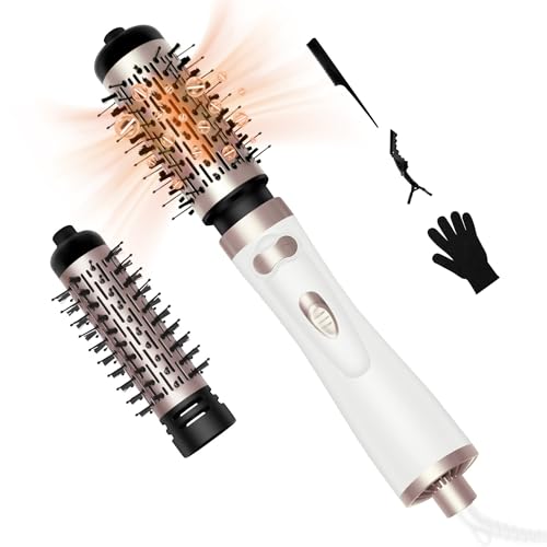 Hair Dryer Brush, 3-in-1 Rotating Round Hot Air Spin Brush Set with 2 Brushes (2' & 1.5'), Negative Ionic Blow Volumizer, 2 Detachable Auto-Rotating Curling Brush 100-120V