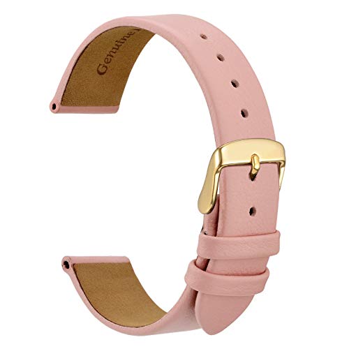 WOCCI 20mm Watch Band with Gold Buckle, Elegant Genuine Leather Replacement Straps for Men or Women (Light Pink)