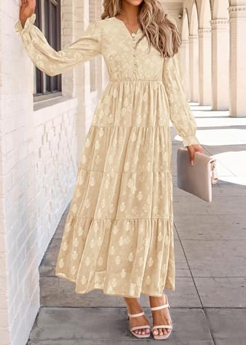Image of KIRUNDO Spring Wedding Guest Dresses for Women 2026 Maxi Floral Long Sleeve Elegant Ruffle Tiered Flowy Party Long Dress
