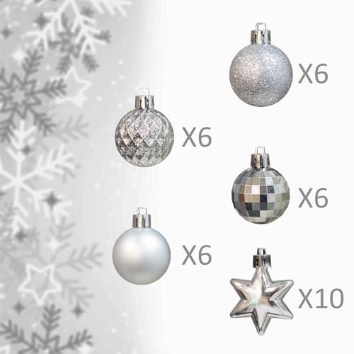 KI Store Silver Christmas Balls 34pcs 1.57-Inch Small Christmas Tree Decoration Ornaments for Xmas Tree Holiday Wreath Garland Decor Ornaments Hooks Included