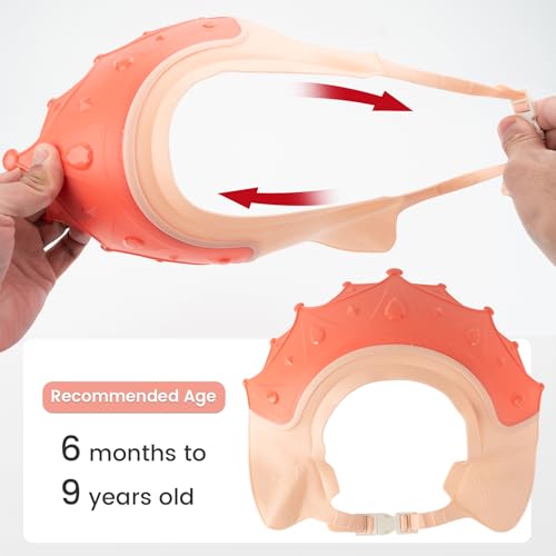Image of FUNUPUP Kids Shower Cap, 2 Pack Adjustable Toddler Hair Washing Bathing Cap Shield Visor Shampoo Cap Protect Baby Eyes (Crown, Pink and Yellow)
