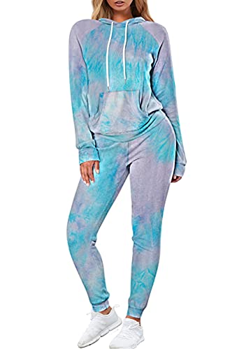 Fuphine Women's Tie Dye Jogger Outfit Sweatsuit 2 Piece Sweatshirt Long Sleeve Hooded And Pants Lounge Sets Tracksuit Light P Xl #TOP8