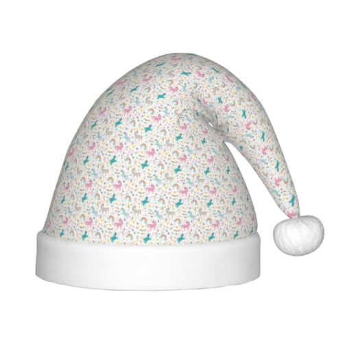 NImongt Sombrero de Navidad con estampado rosa de unicornios para niños, accesorio de fiesta festiva, Año Nuevo, Navidad, eventos festivos