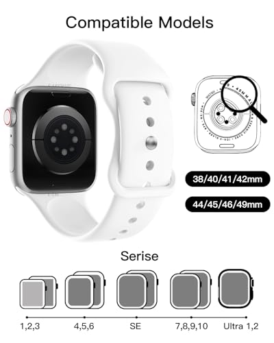 Patented Upgraded Silicone Strap Compatible with Apple Watch Straps 38mm 40mm 41mm 42mm 44mm 45mm 46mm 49mm Women Men,Soft Sport Bands for iWatch Series 11 10 9 8 7 6 5 4 3 2 1 SE Ultra,White - Image 3