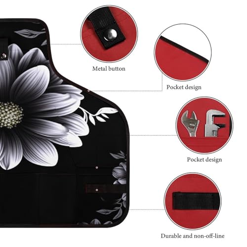Delantal de trabajo negro con flores para hombres miniatura 3