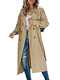 Makkrom Women's Double Breasted Long Trench Coat Windproof Classic Lapel Slim Overcoat with Belt