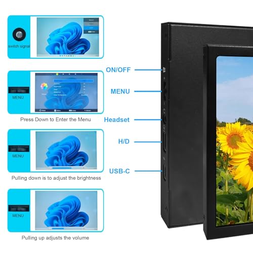 Image of VSDISPLAY 8'' Portable LCD Monitor 1280x800 Resolution with Mini H /D Input | Supports Image 180 Rotate Mirror Display,Tempered Glass Protection, Lightweight with Bracket