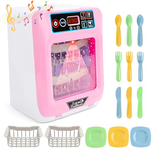 deAO Cucina Giocattolo per Bambini, Set da Gioco per Lavastoviglie con varietà di Accessori e Funzioni Realistiche, Luci e Suoni Inclusi, Giocattolo per Bambini | Rosa