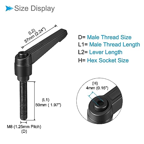 Image of Clamping Lever Handles, M8 x 50mm Male Thread, Adjustable Quick Release Locking Rotating Bolt Knobs Black - (Applications: for Lathe Machinery), 1-Piece