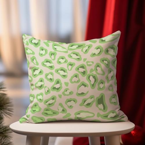 DecStic Pillow Cover Chinoiserie Cheetah Print Pillowcase Green And Rice Color Pillowcase Rustic Square Couch Sofa Cushion Covers For Sofa Couch Bedroom Living Room 16x16in