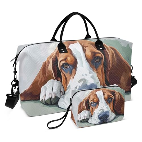 Sad Basset Hound Portrait Duffel Bag for Traveling, Travel Bag Gym Bag, with Multiple Interior Pockets Shoulder Weekender Bag for Women Men with Toiletry Bag 20.5L x 1.9W x 13.8H