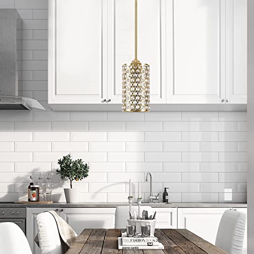 Doraimi 2 Pack 1 Light Crystal Gold Kitchen Island Pendant Light Brushed Bronze Brass Finish Modern Concise Crystal For Bar Dining Room Corridor,Living Room Led Bulb(Not Include) #TOP7