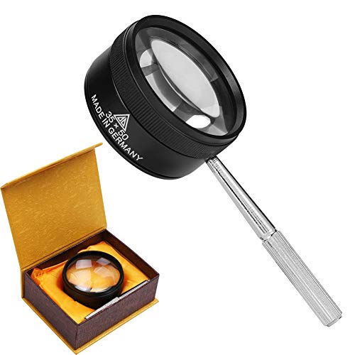 35X Hand-Held Magnifying Glass with Metal Handle Portable Jewelers Inspection Loupe Optical Magnifier Glass Easy Assemble Hand Held Book Newspaper Reading Magnifier for Seniors and Kids Gift Box