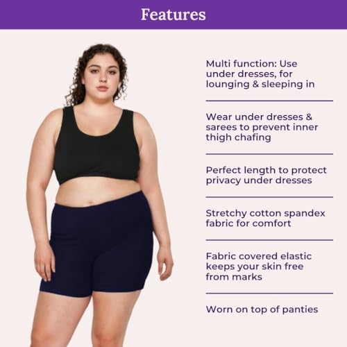 Image of Adira | Under Dress Shots for Women | Plus Size Women Tights Shorts | Soft & Comfy, Knitted Stretchy Fabric | Shorts for Dress | Women Inner Shorts | Plus Size | Pack of 2