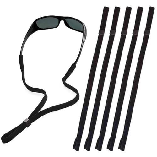 PLABBDPL - correas para gafas deportivas, 5 pcs correas ajustables para gafas, correa flotante para gafas de sol con hebilla, cordón antideslizante para gafas para mujeres, hombres y niños, negro