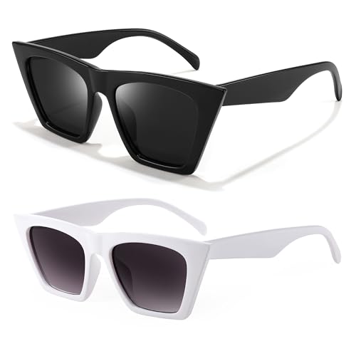 Image of FEISEDY 2 PACK Vintage Square Cat Eye Sunglasses Women Trendy Cateye Sunglasses B2473-F2