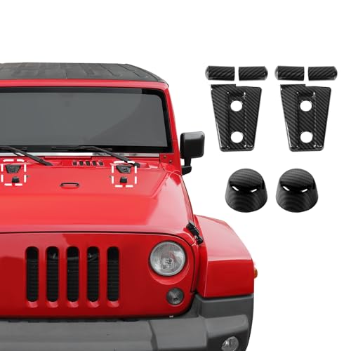 CheroCar Car Engine Hood Hinge Cover+Rubber Headwear Cover Trim Fit for 2007-2018 Jeep Wrangler JK JKU 2/4 Door Sport Rubicon Sahara X Exterior Accessories,Black Carbon Fiber