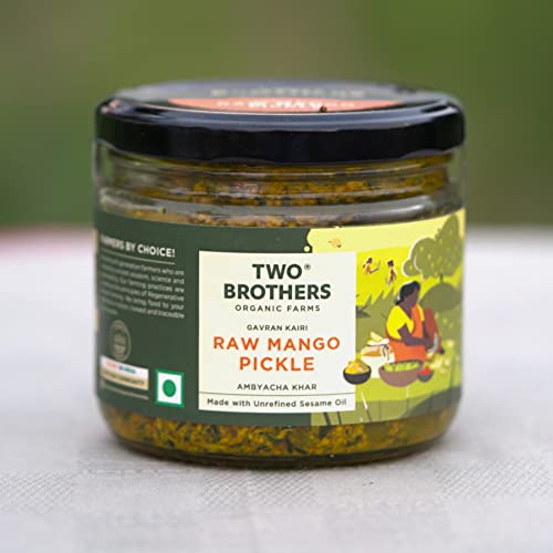 Image of Two Brothers Organic Farms - Raw Mango Pickle (300g) | Homemade and Sundried Aam Ka Achar | Pickle Masala with No Preservatives | Made in India | Raw Pickle Mango